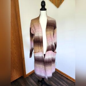 NWT LOFT Wool Blend Gradient Open Front Long Cardigan Sweater